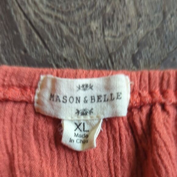 Ruffle Sleeve Coral Peplum Blouse - Mason & Belle - XL - Picture 5 of 12